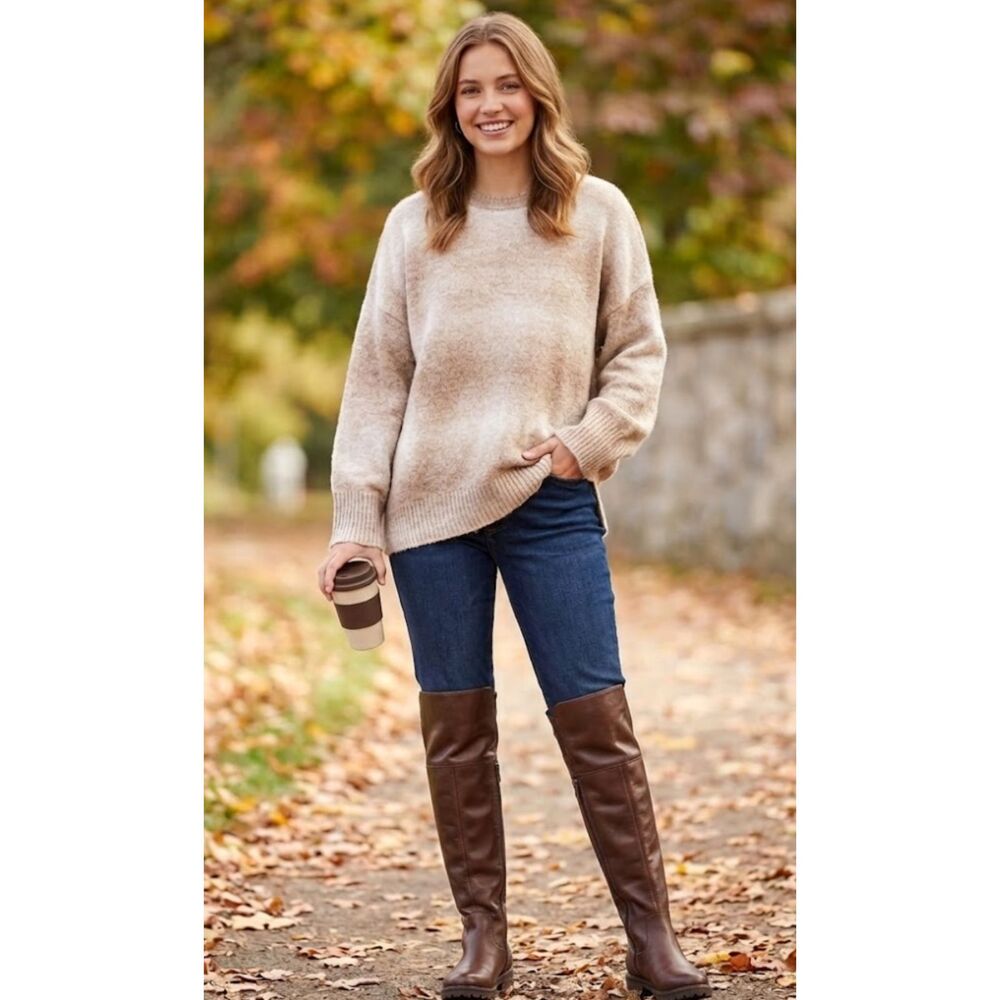New Old Navy Cozy Crew-Neck Ombré Wool Blend Sweater Women's Size Large